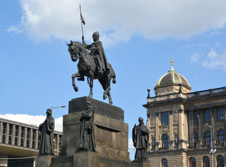 Prague. Monument to Saint Václav against the National museum