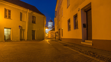 Street in the Old Town of Vilnius, capital city of Lithuania