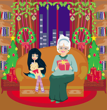 grandmother and granddaughter - Christmas at home