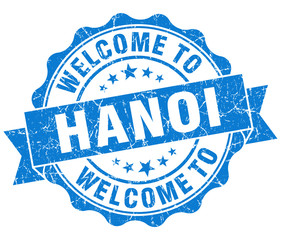 Fototapeta premium welcome to Hanoi blue vintage isolated seal