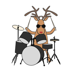 Christmas reindeer plays drums