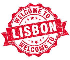 welcome to Lisbon red vintage isolated seal