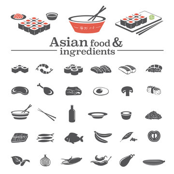 Asian vector food icons & ingredients