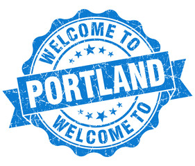 welcome to Portland blue vintage isolated seal