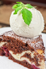 chocolate cake with jam ice cream