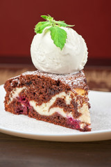 chocolate cake with jam ice cream