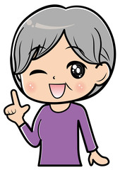 人差し指を立てる女性