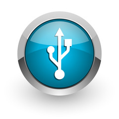 usb blue glossy web icon
