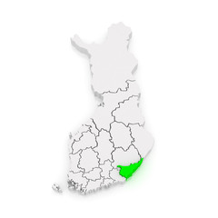 Map of South Karelia. Finland.
