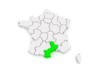 Map of Languedoc - Roussillon. France.