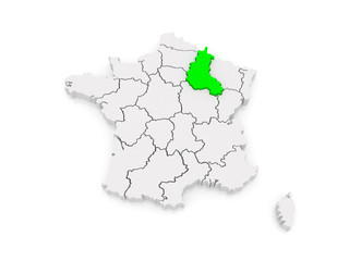 Map of Champagne - Ardennes. France.