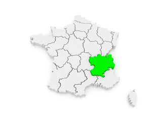 Map of Rhone - Alpes. France.