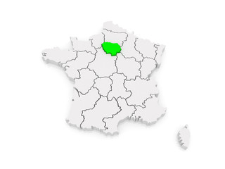 Map of Ile-de-France. France.