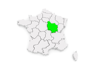 Map of Burgundy. France.