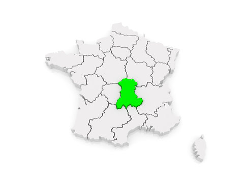 Map of Auvergne. France.