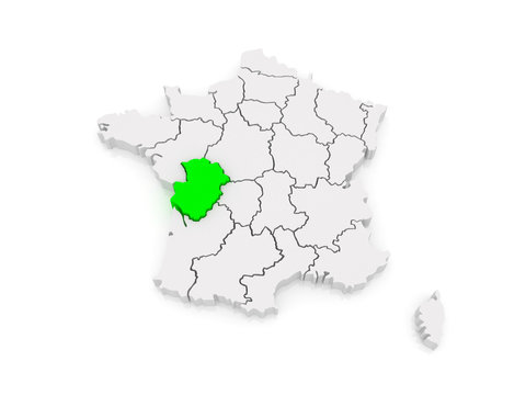 Map of Poitou - Charentes. France.