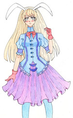 An anime style girl with big rabbit ears