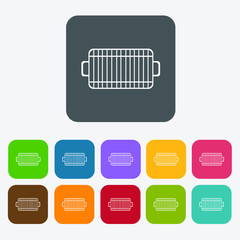 Barbecue grill icons set. Rectangle colourful 12 buttons. Vector