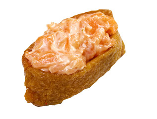 inari sushi with salmon and roe tobiko