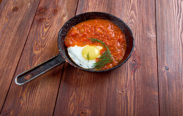Matbucha and scrambled eggs