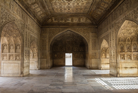 Detailed art inside Agra Fort India