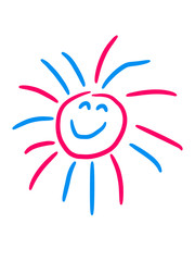 Gemalte Bunte Sonne mit Gesicht