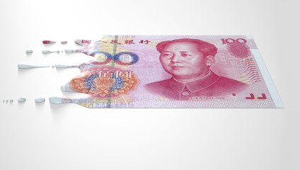 Chinese Yuan Melting Dripping Banknote
