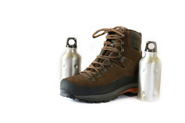 hiking boot with two water bottles