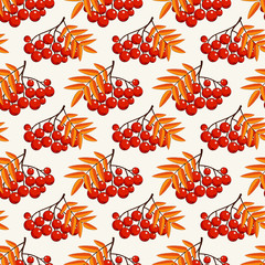 Autumn seamless pattern with rowan berries. Vector background.