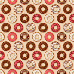 Donuts background. Vector seamless pattern.