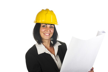 Happy young female architect working at the company