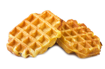 freshly baked waffles close up on the white