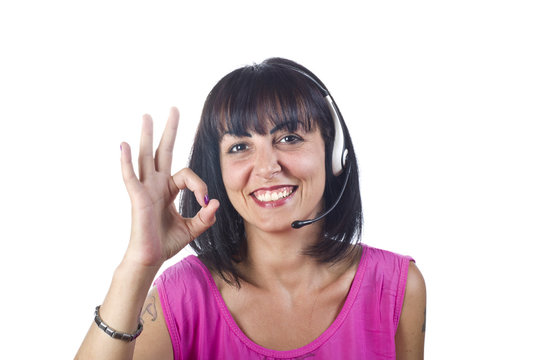 Portrait of happy smiling cheerful customer support 