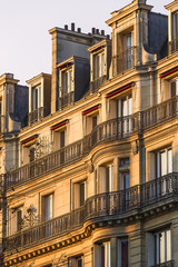 Traditional Facade in Paris at Sunset