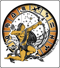 Sagittarius and zodiac sign on a white background.Horoscope circ