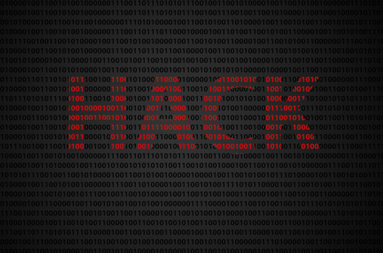 Binary code concept with "HACK" text appear on red binary code