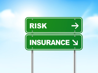 3d road sign with risk and insurance