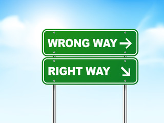 3d road sign with wrong and right way