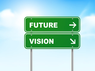 3d road sign with future and vision