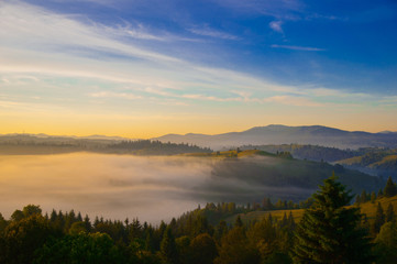 Fototapeta na wymiar Mistic fog in the mountains