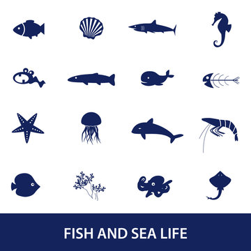 fish and sea life icons set eps10