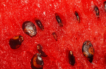 Watermelon pulp with seeds closeup