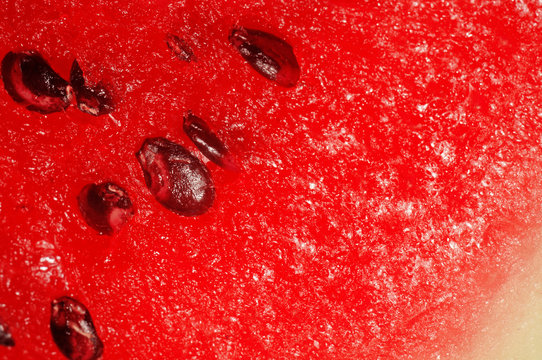 Watermelon pulp with seeds closeup