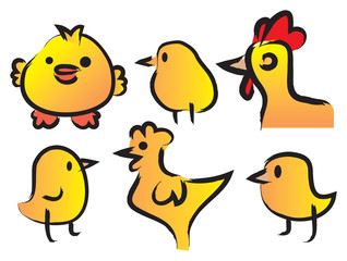 A Set of Six Cute Chickens