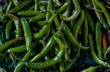 Fresh green peppers at the market.