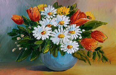 Oil Painting - colorful bouquet of yellow and blue flowers © Fresh Stock