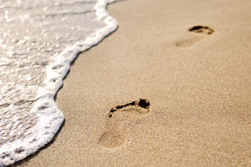 Fototapeta na wymiar footprints on the sand of beach