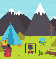 Camping in the mountains vector illustration
