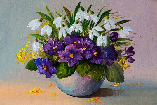 Oil painting flowers - still life, a bouquet of flowers