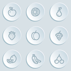 Fruits web icons, white sticker buttons